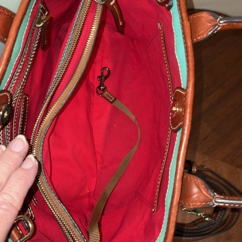 Dooney Bourke Bright mint satchel Crossbody /Shoulder bag Leather/brown trim